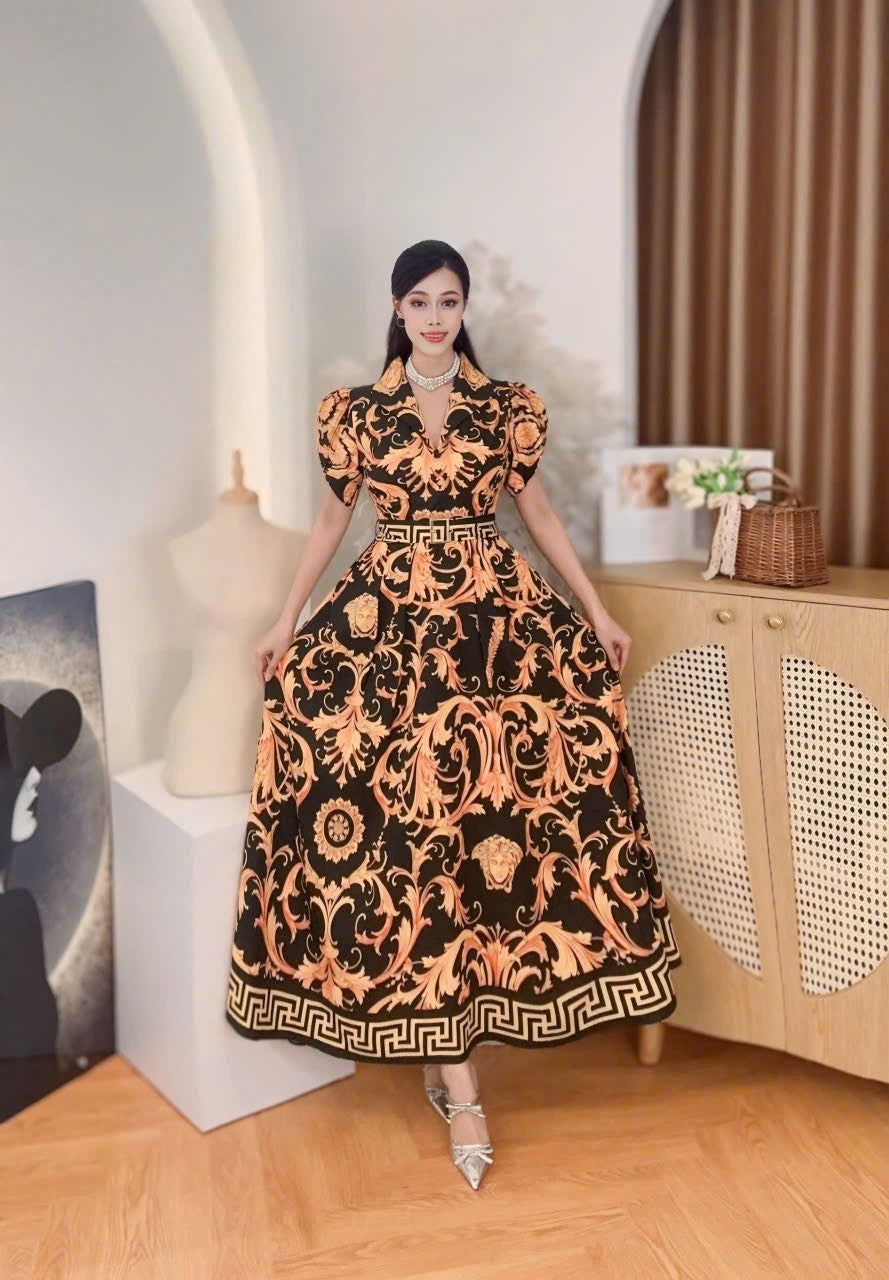 Vietnamese Baroque maxi dress mango silk – Smartshop