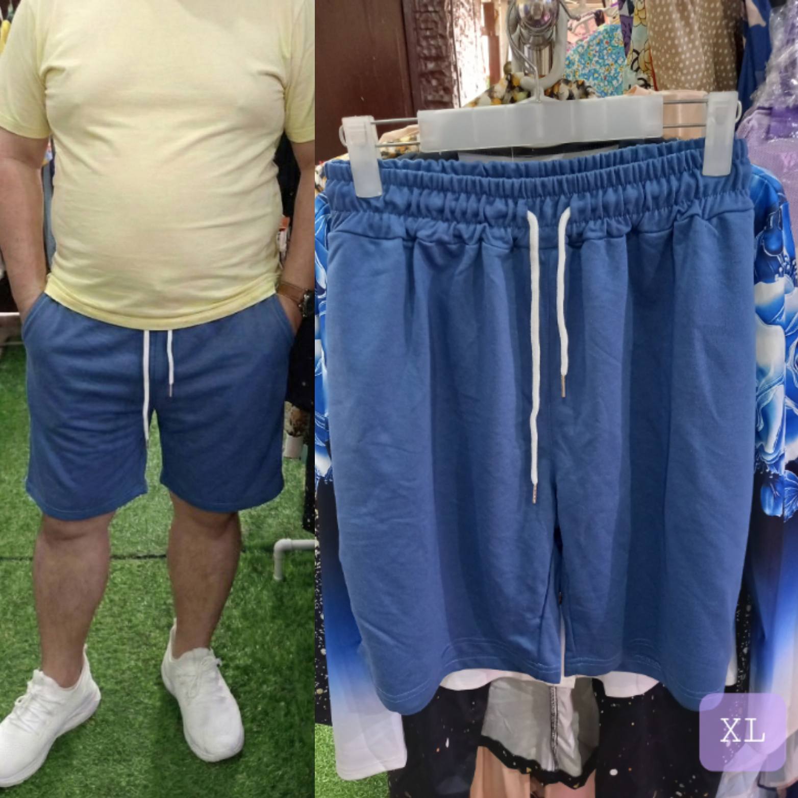 Men Solid Blue Drawstring Athleisure XL Shorts