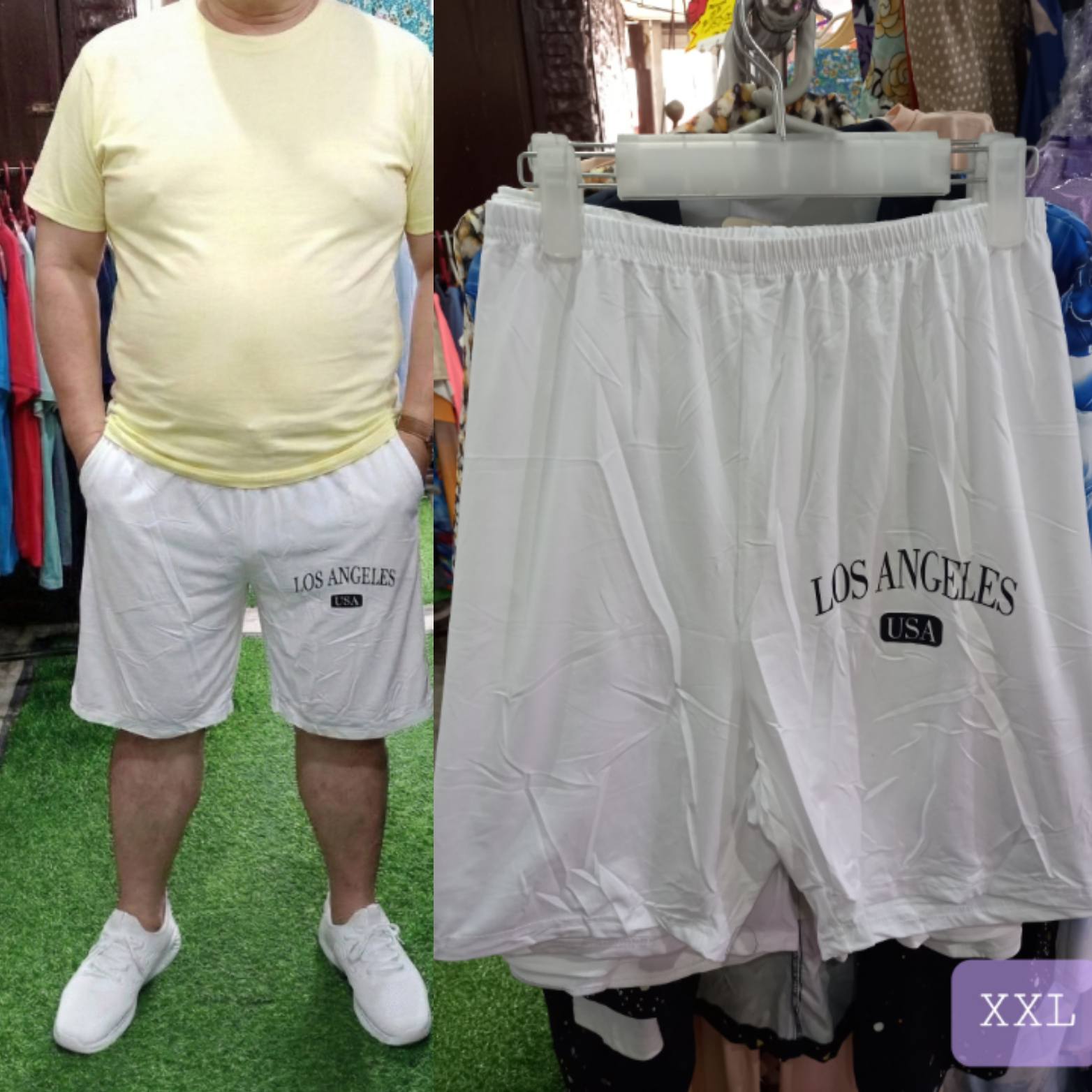 Men White Graphic XXL Drawstring Streetwear Short 