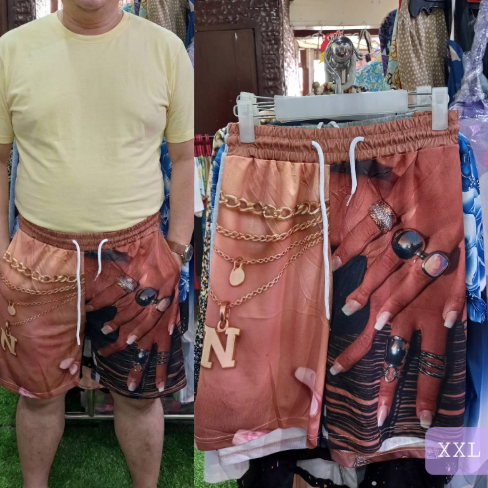 Men's Graphic Statement Breathable Streetwear Shorts displayed on a model showcasing unique design and vibrant colors at Smartshop.