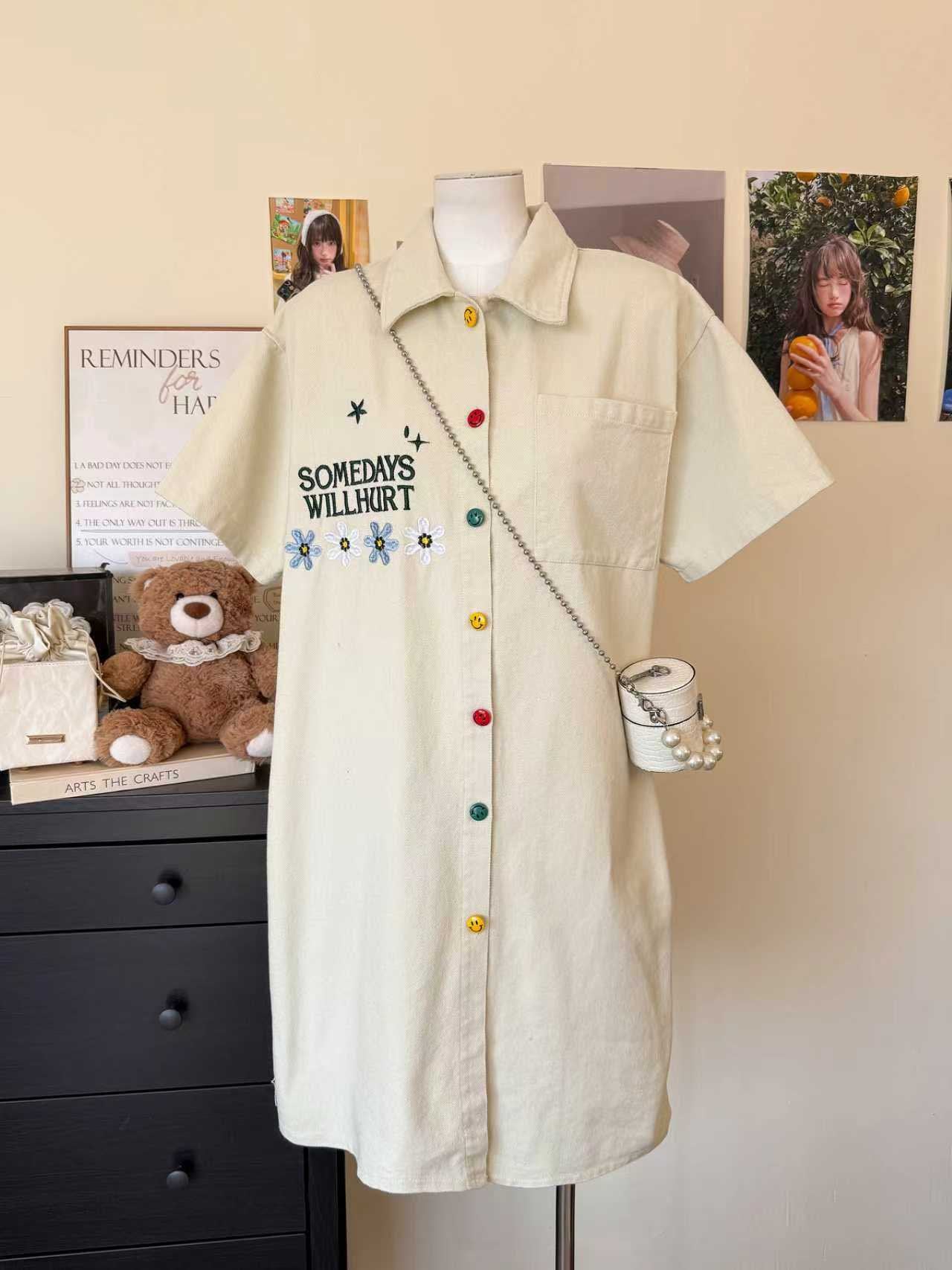 Pre-Order Korean Style Button-Down Denim Mini Dress  | Smartshop