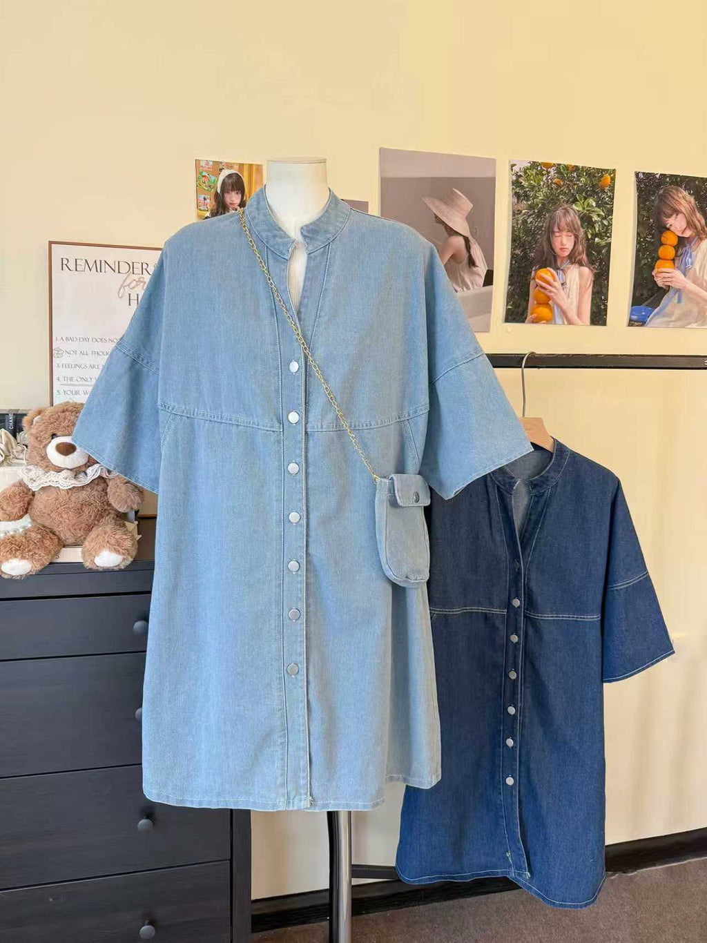 Pre-Order Korean V-Neck Denim Button-Down Dress | Smartshop