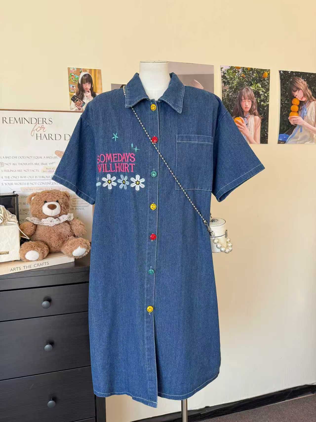 Pre-Order Korean Style Button-Down Denim Mini Dress  | Smartshop