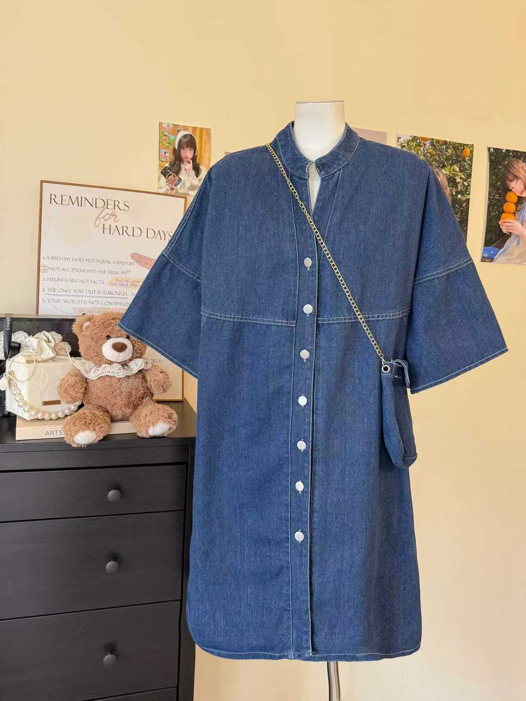Pre-Order Korean V-Neck Denim Button-Down Dress | Smartshop
