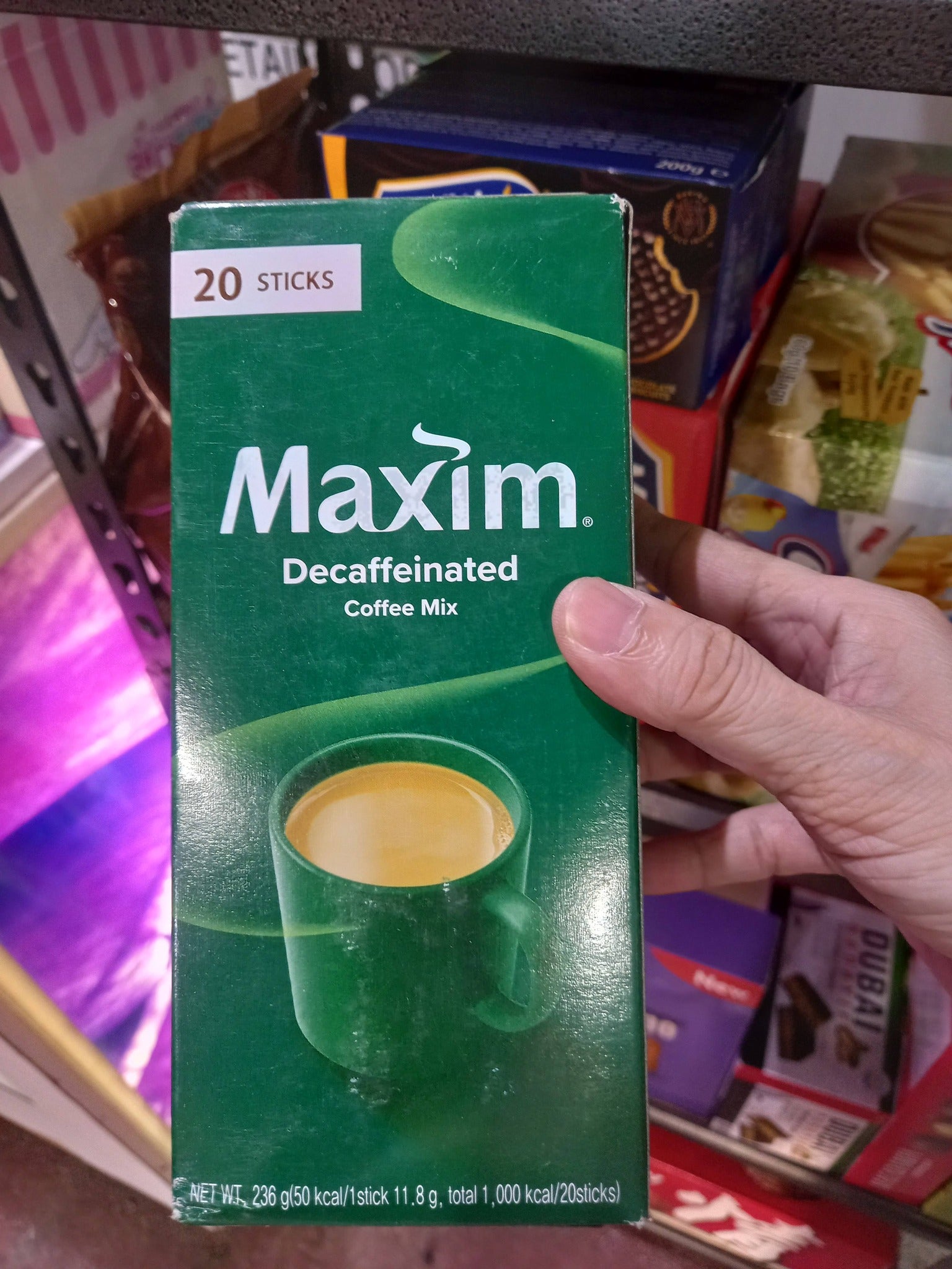 Maxim Decaf Korean Coffee Mix (20 Sticks) - Smooth & Creamy Sugar-Free Decaf