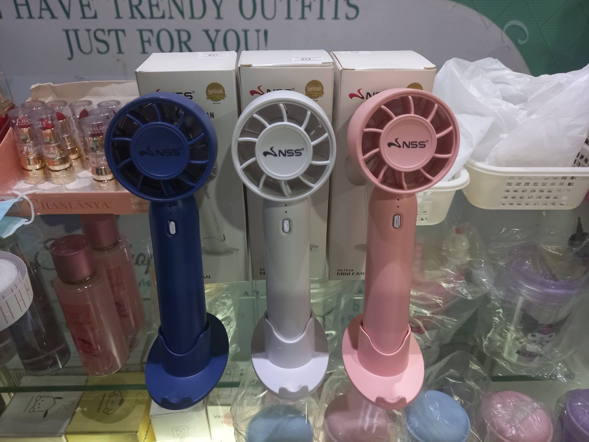 NSS Mini Handheld Fan with Desk Base | Portable Cooling by Smartshop