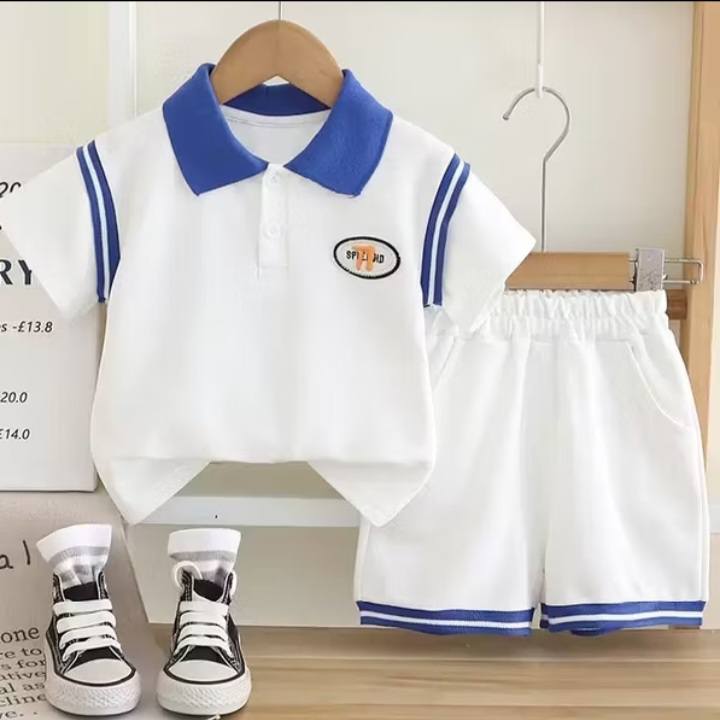 Boys' Varsity Polo Terno Set | White & Blue Pre-Order – Smartshop