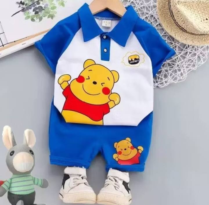 Kids' Winnie the Pooh Polo Terno Set - Blue & White Character Outfit