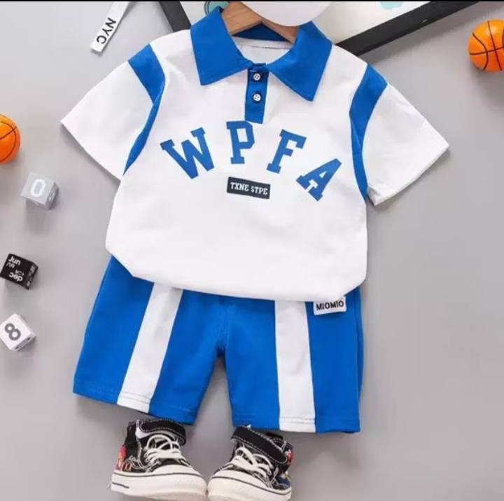 Preorder: Kids' Varsity Polo Terno Set | Blue & White Athletic Outfit