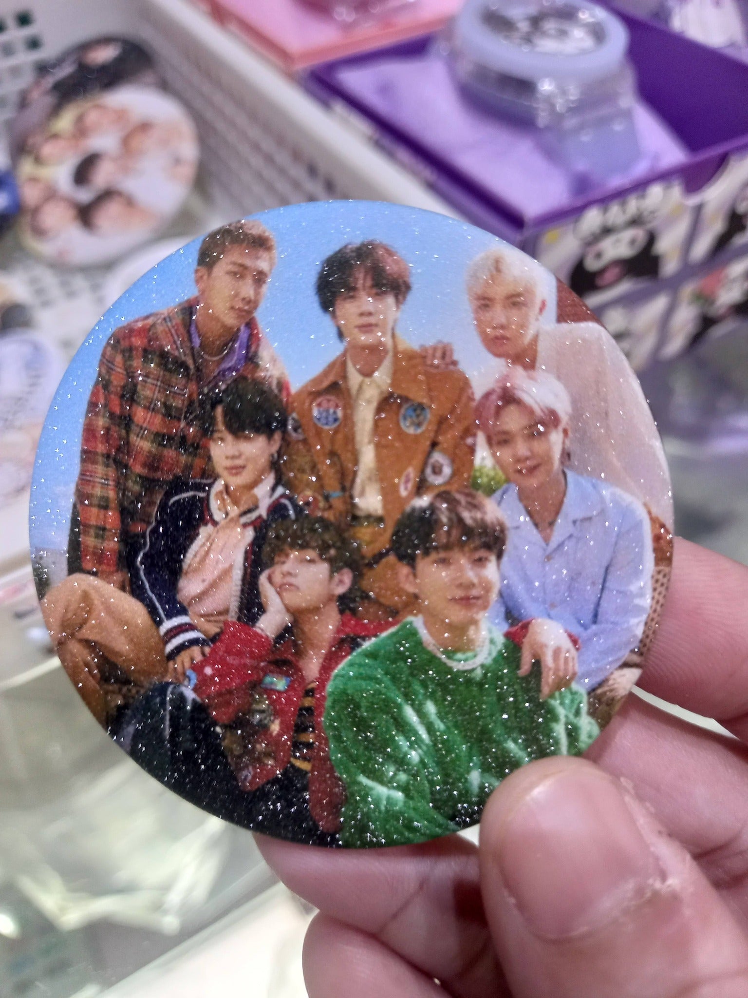 BTS Ot7 Member Glitter Button - Large Premium K-Pop Badge | Smartshop Exclusive