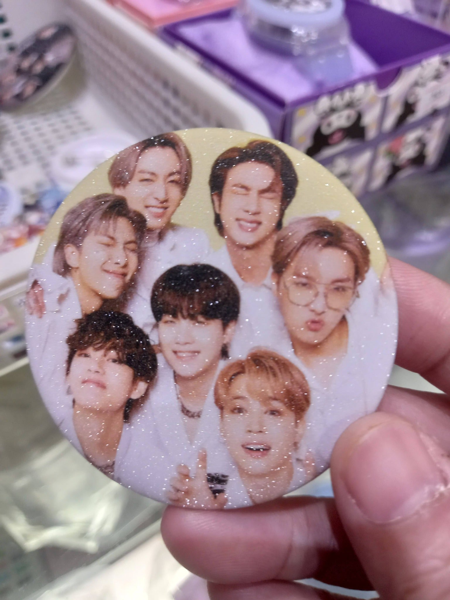 BTS Ot7 Member Glitter Button - Large Premium K-Pop Badge | Smartshop Exclusive