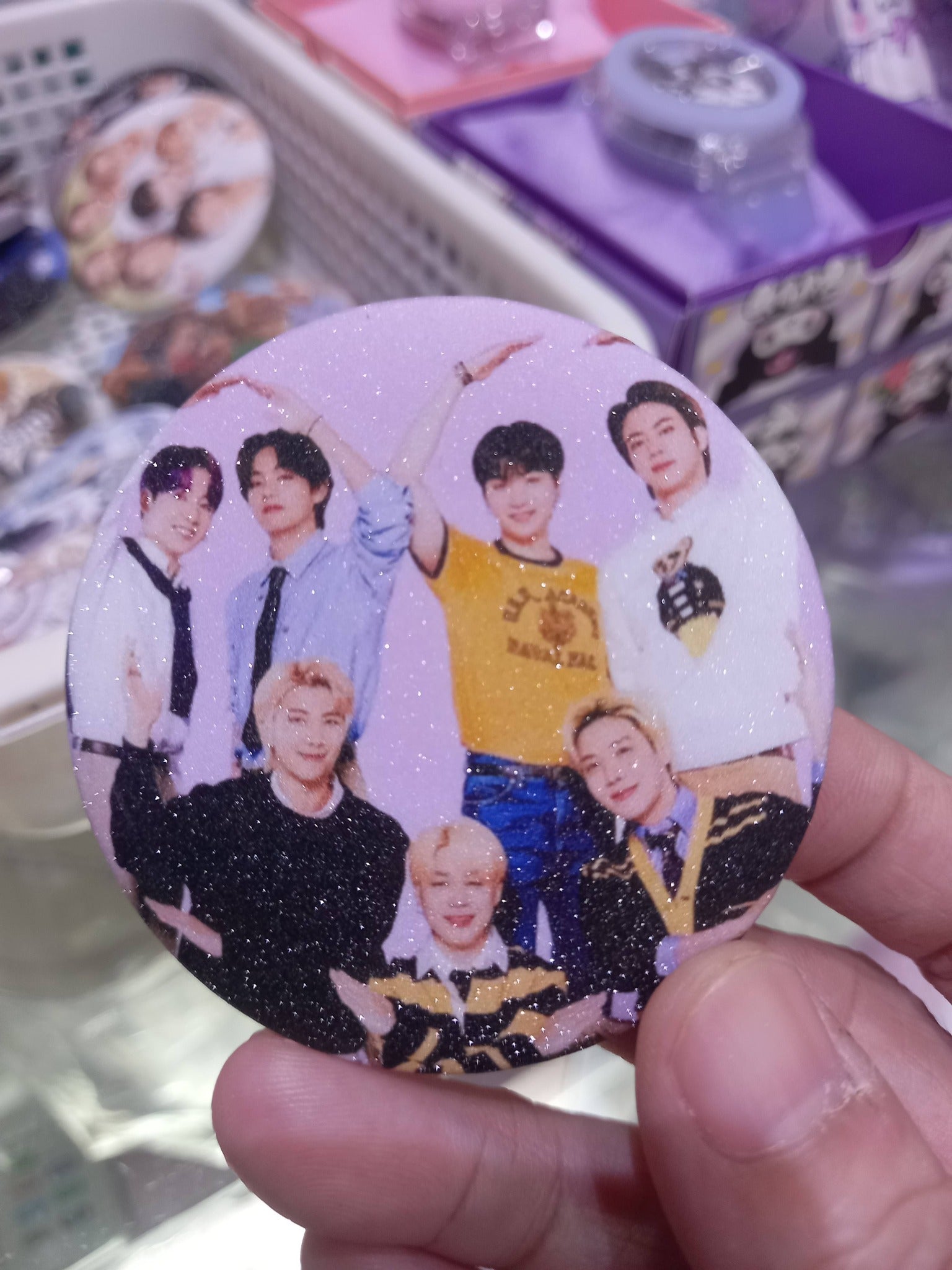 BTS Ot7 Member Glitter Button - Large Premium K-Pop Badge | Smartshop Exclusive