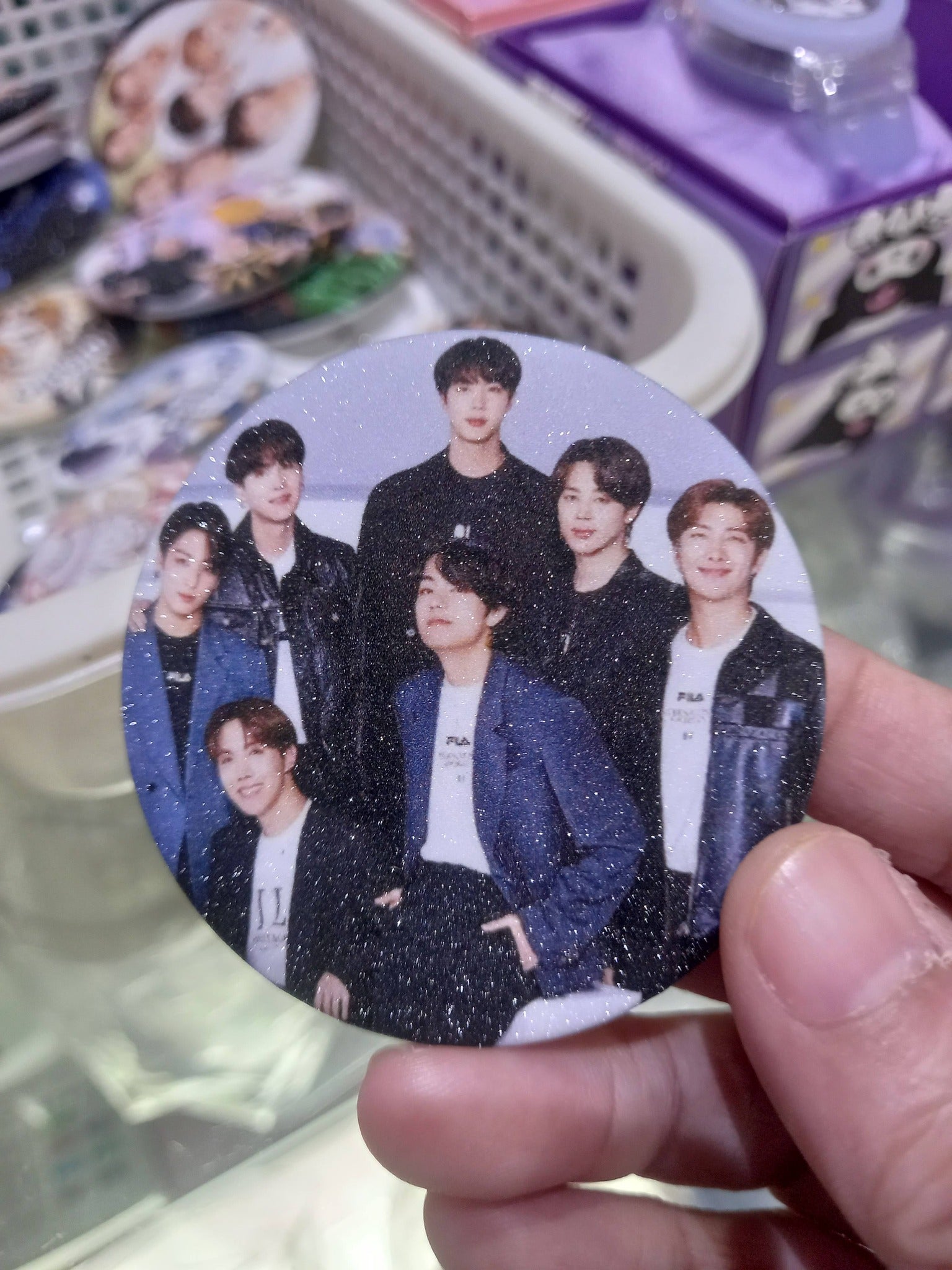 BTS Ot7 Member Glitter Button - Large Premium K-Pop Badge | Smartshop Exclusive