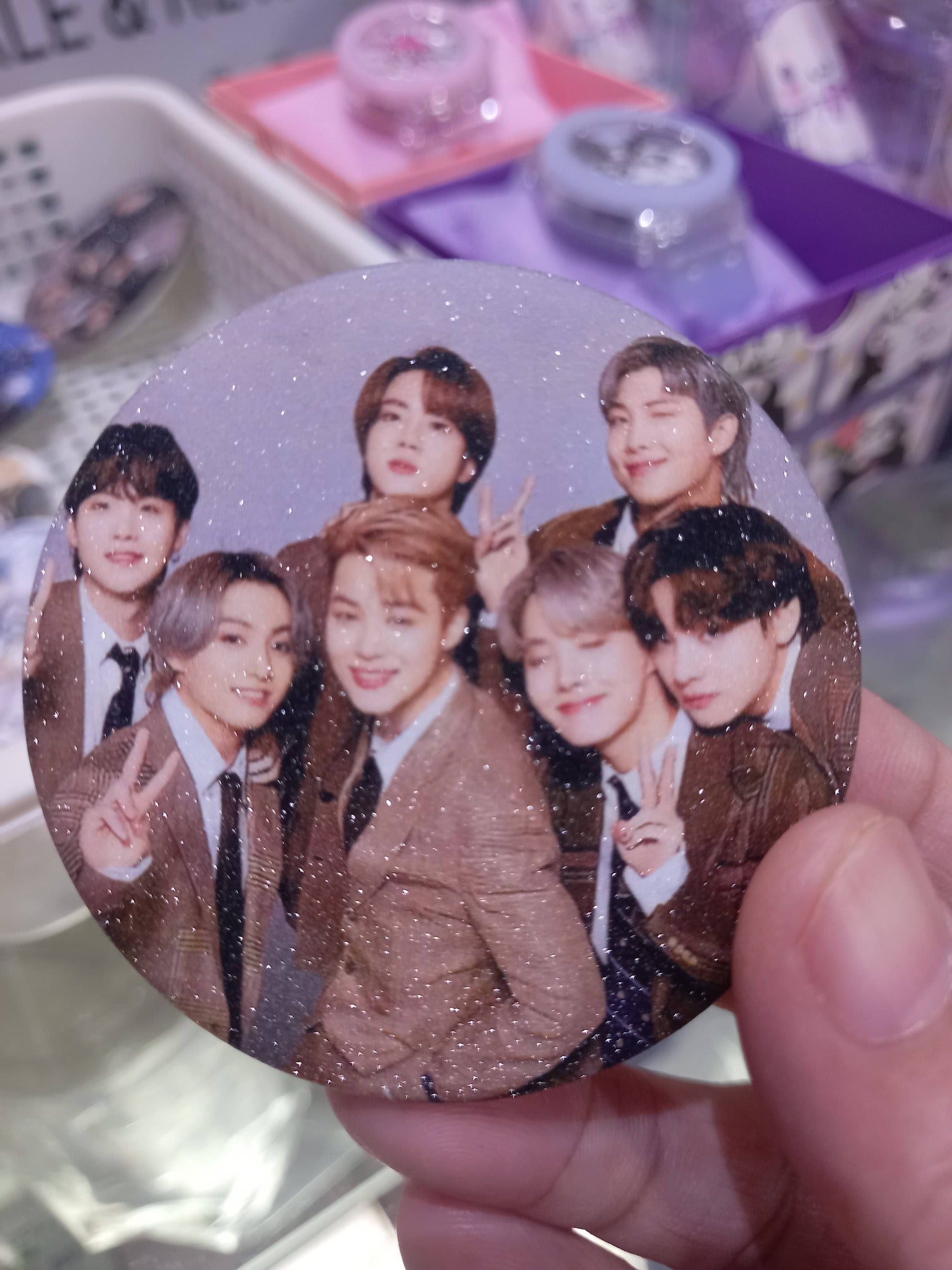 BTS Ot7 Member Glitter Button - Large Premium K-Pop Badge | Smartshop Exclusive
