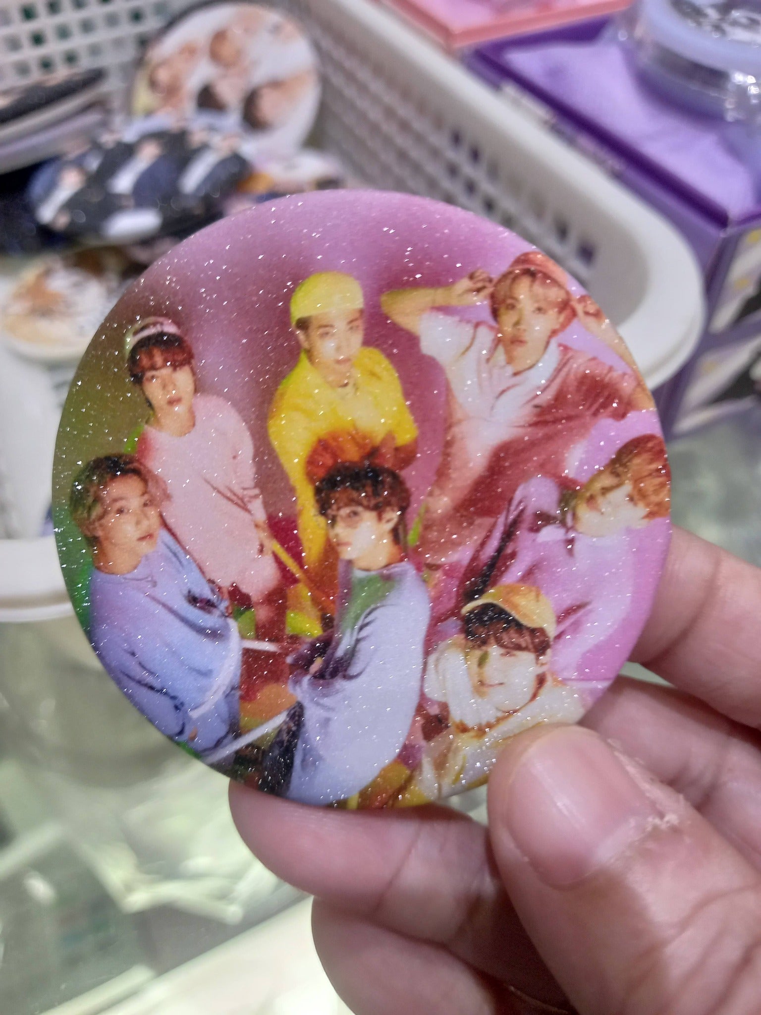 BTS Ot7 Member Glitter Button - Large Premium K-Pop Badge | Smartshop Exclusive