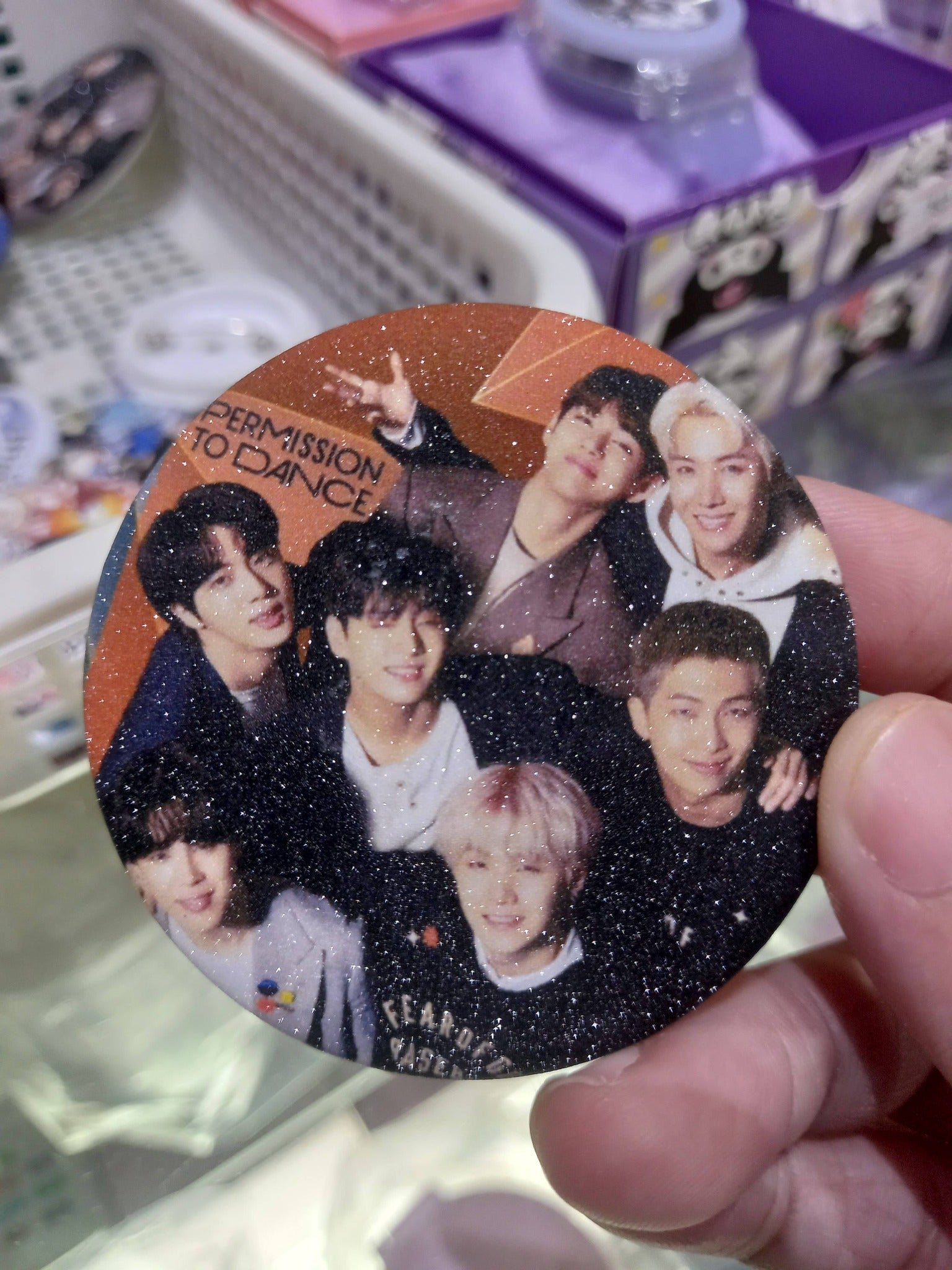 BTS Ot7 Member Glitter Button - Large Premium K-Pop Badge | Smartshop Exclusive