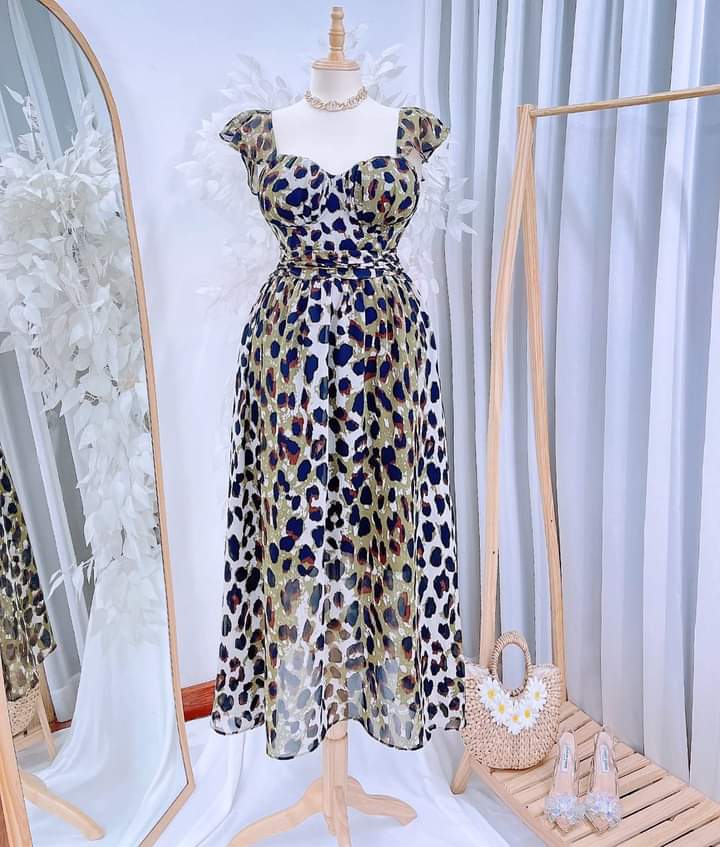 Fierce Style Animal Print Padded Chiffon Midi Dress in Fierce Style Animal Print